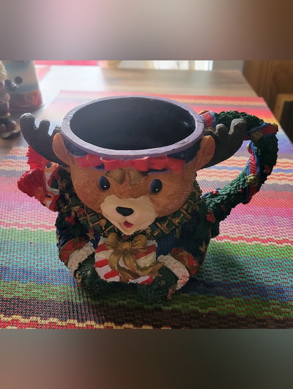 Vintage- Holiday Bear Decorative Mug - Green, Blue, Red And White.